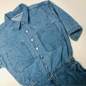 VTG 90s California Style Womens Denim Jean Shirt Dress Midi Light Wash Sz Small